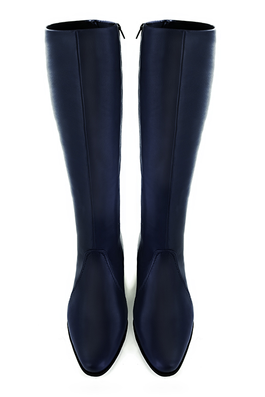 Bottes femme cavalières sur mesures bleu marine Mollets fins ou larges Bout rond. Semelle